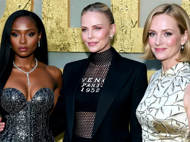 Charlize Theron usa lingerie como blusa em evento beneficente